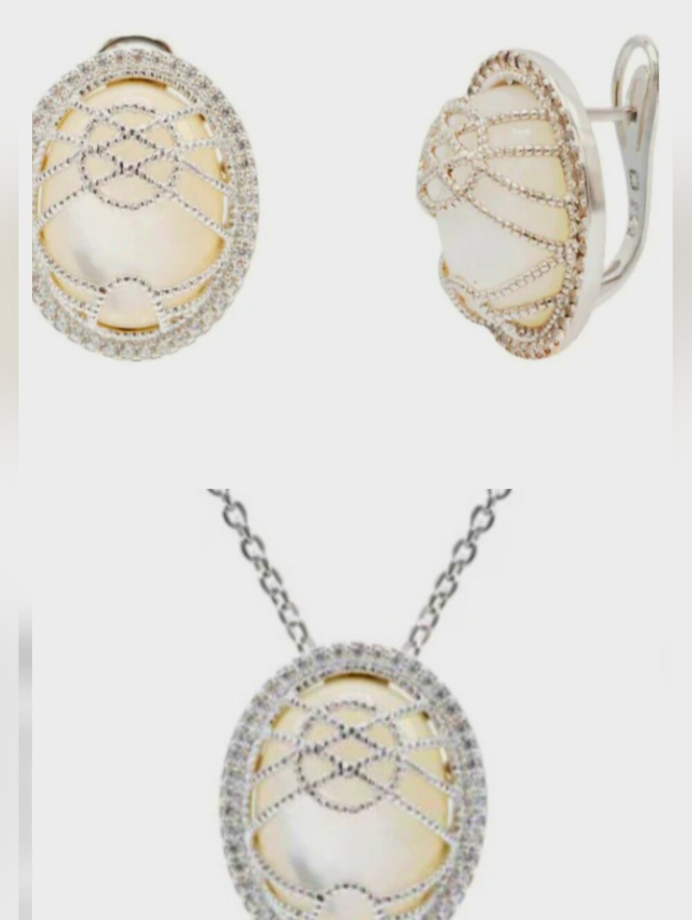 Sterling Silver Mother-of-Pearl Oval Necklace & Earring Set - White